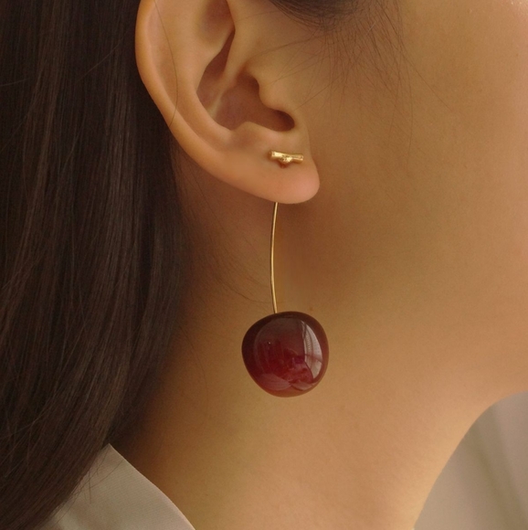 Inglenook Boutique Jewelry - *1 left* Dark Juicy Cherry Dangle Acrylic Earrings